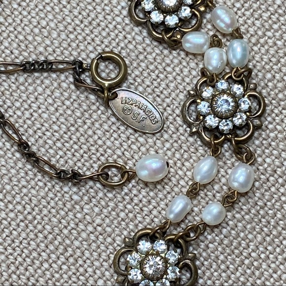 VTG Liz Palacios Genuine Pearl & Clear Austrian Crystal Necklace - Picture 2 of 6